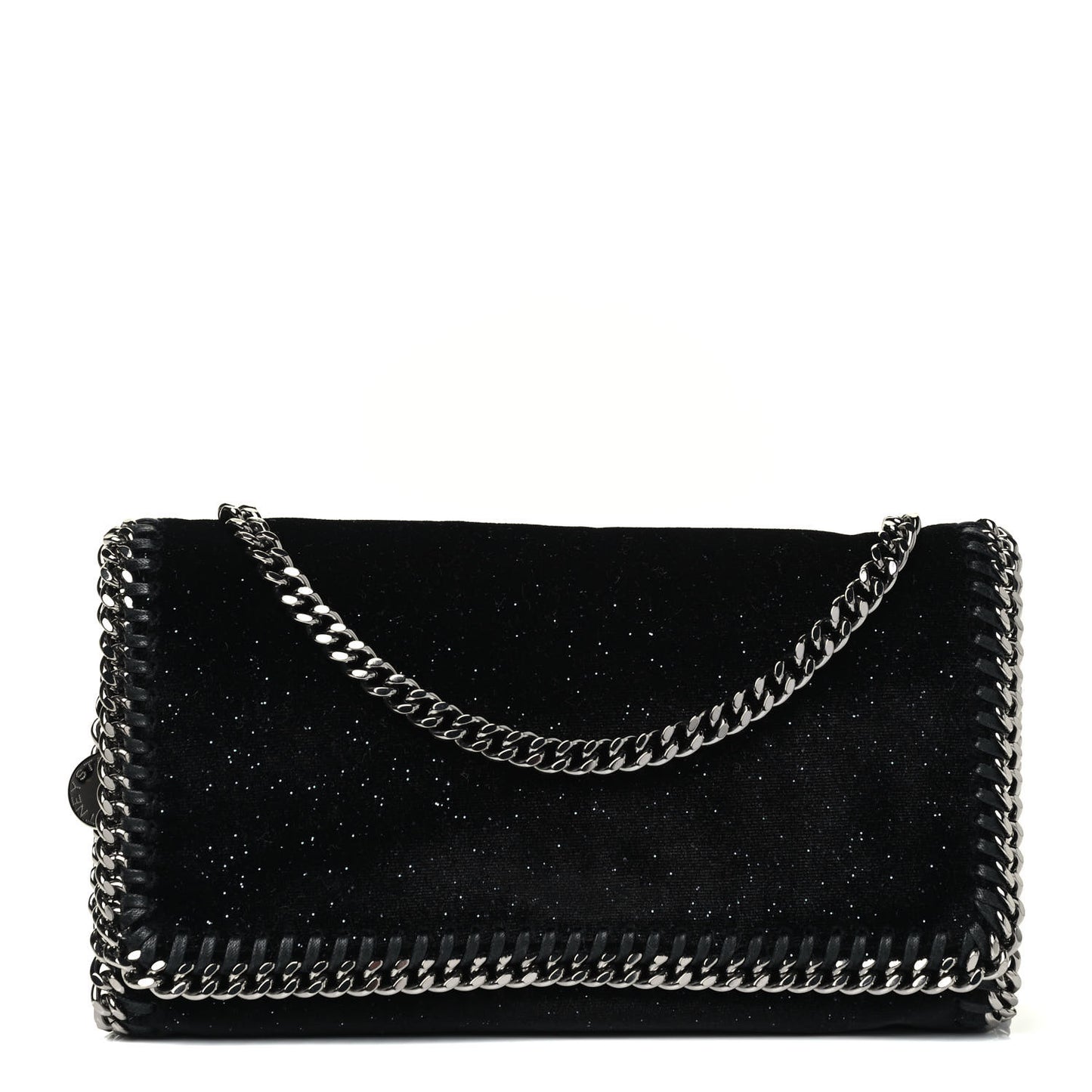 Glitter Velvet Falabella Crossbody Clutch Black
