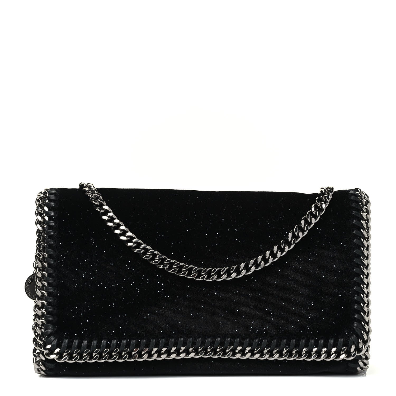 Stella McCartney Glitter Velvet Falabella Crossbody Clutch Black 1 of 4