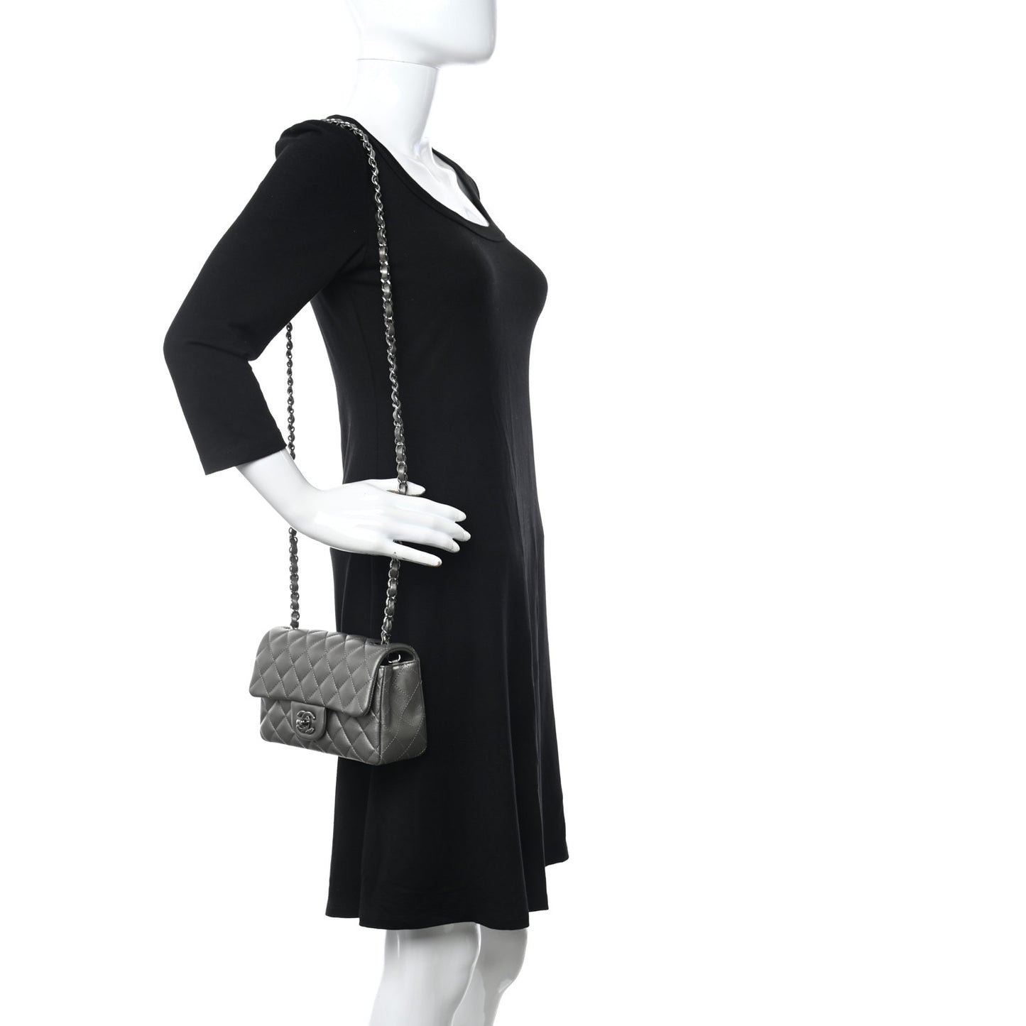 Metallic Calfskin Quilted Mini Rectangular Flap Ruthenium