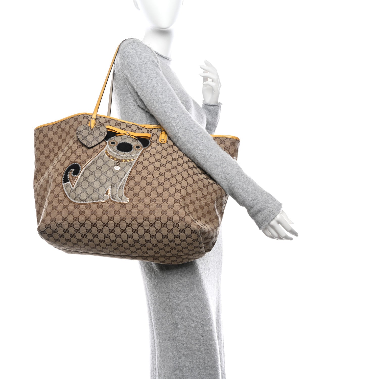 Gucci GG Monogram Patent Oliver Pug Tote Yellow Beige 2 of 21