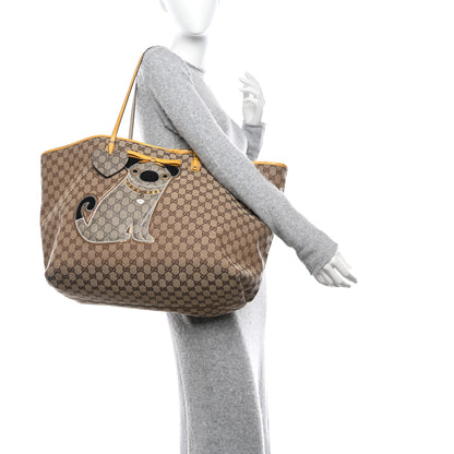 Gucci GG Monogram Patent Oliver Pug Tote Yellow Beige 2 of 21
