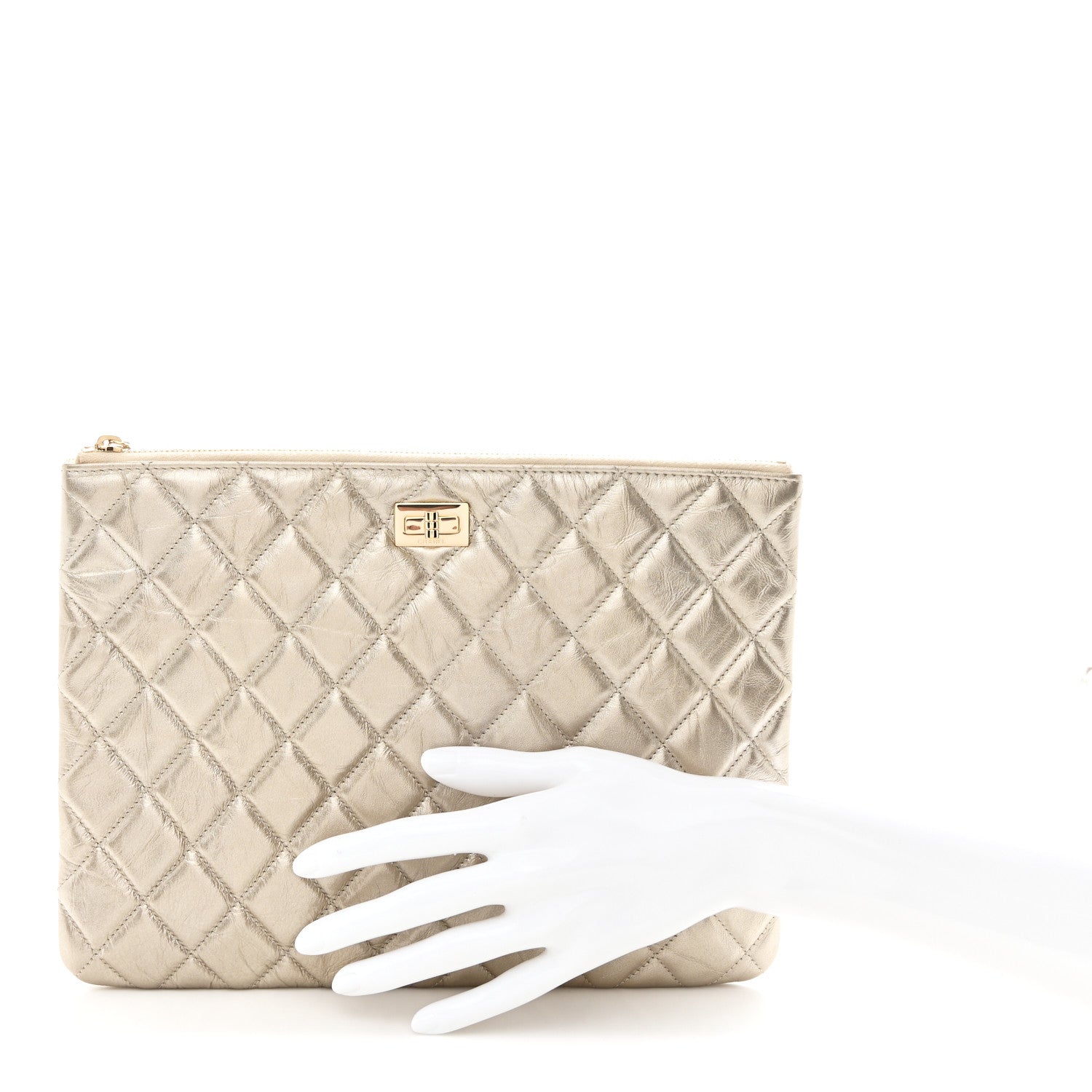 Chanel Metallic Aged Calfskin Quilted Medium 2.55 Reissue Cosmetic Case Gold 2 of 8