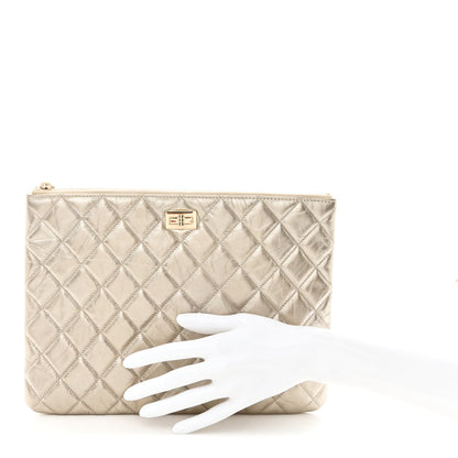 Chanel Metallic Aged Calfskin Quilted Medium 2.55 Reissue Cosmetic Case Gold 2 of 8
