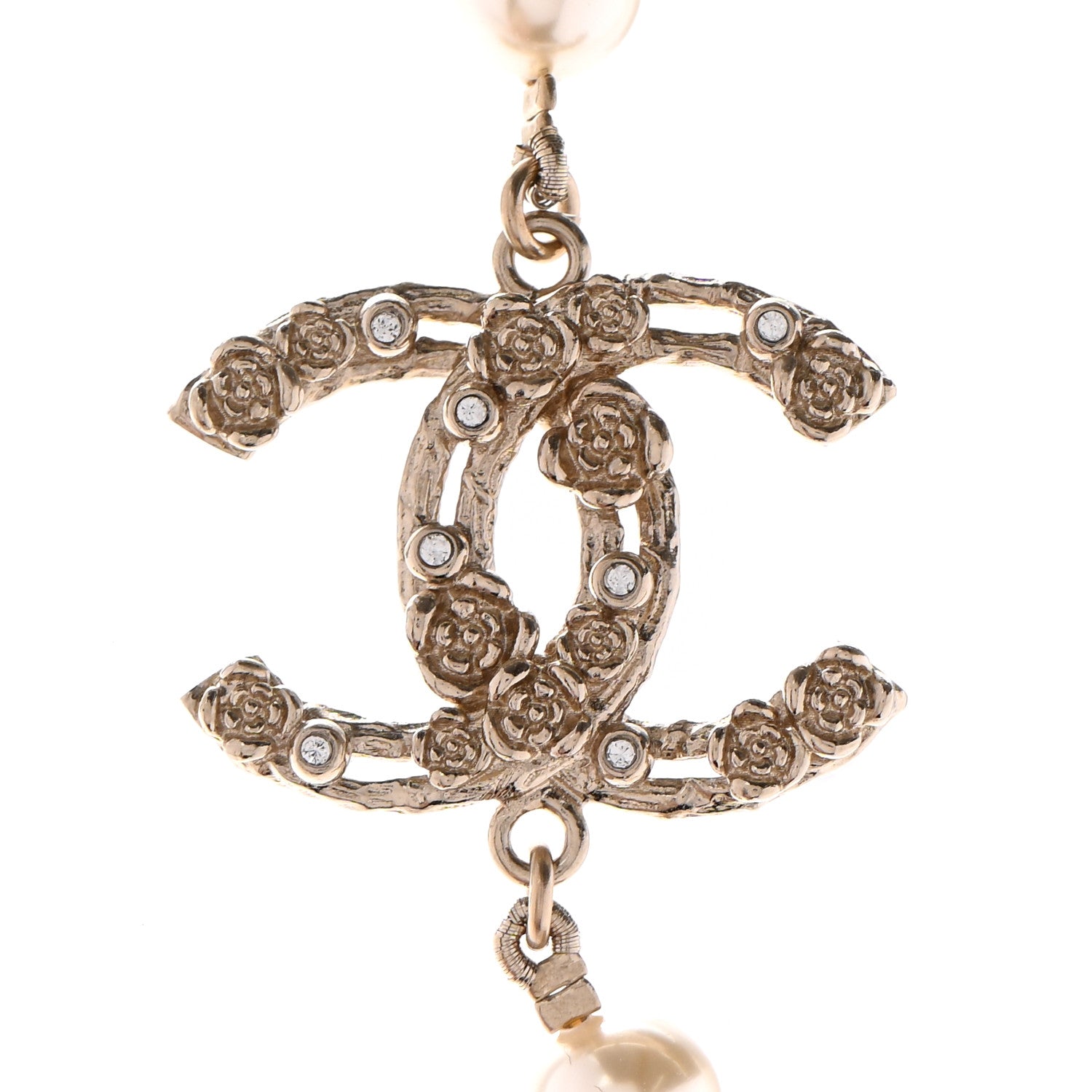 Chanel Pearl Crystal CC Camellia Short Necklace Gold 4 of 6