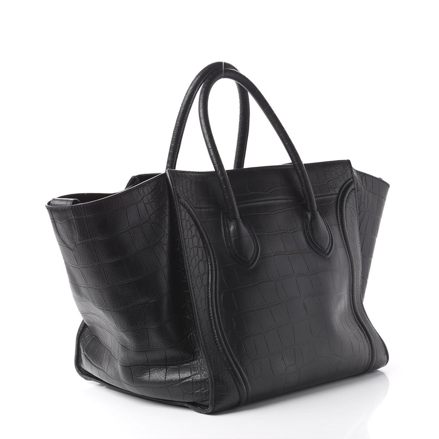 Crocodile Embossed Calfskin Large Phantom Luggage Black