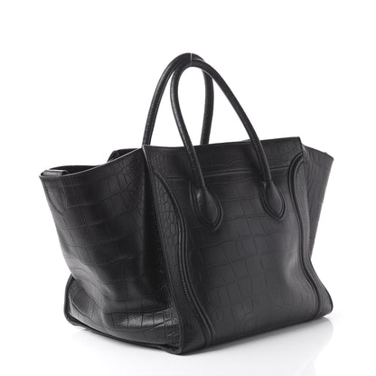 Celine Crocodile Embossed Calfskin Large Phantom Luggage Black 2 of 11