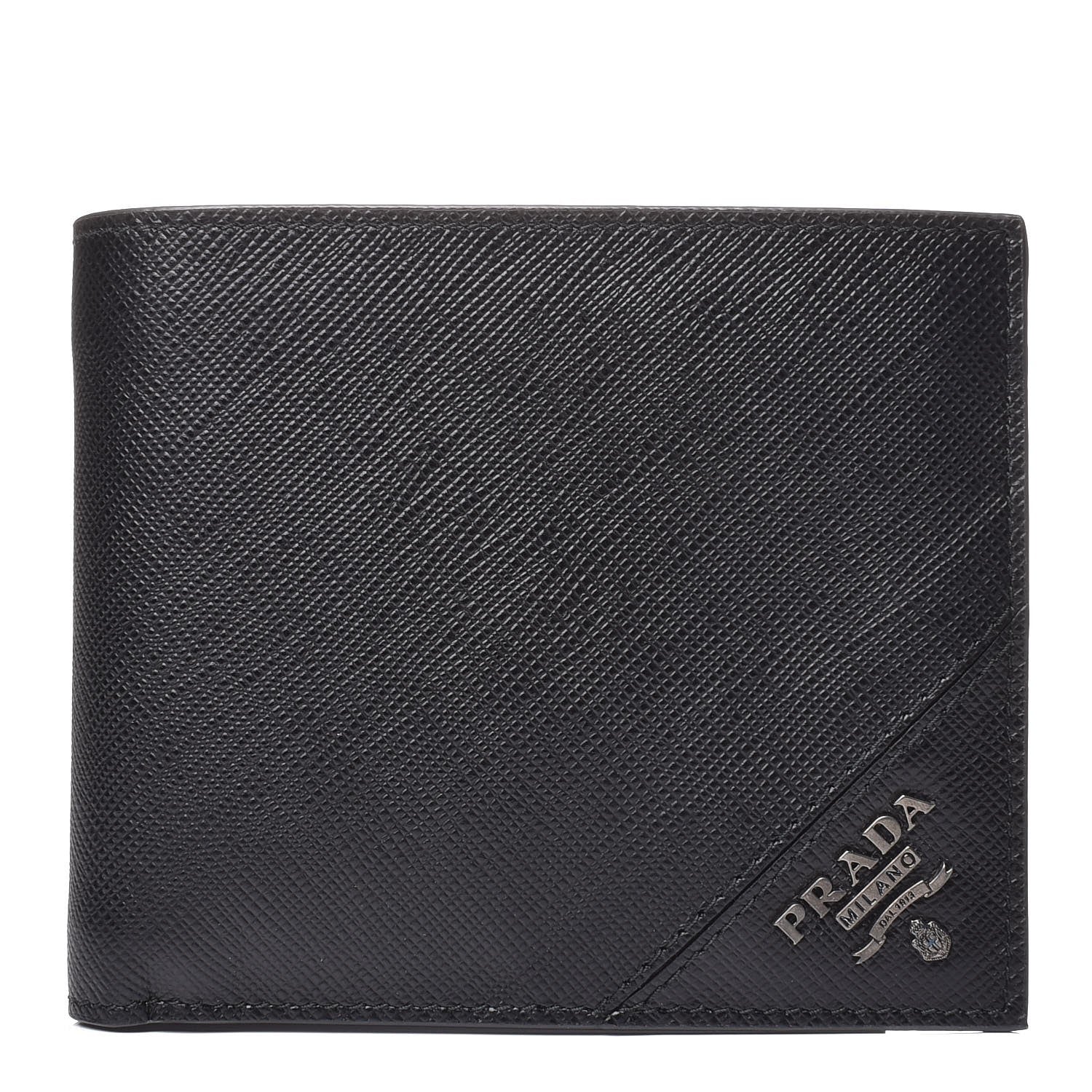 Prada Saffiano Metal Bi-Fold Wallet Black 1 of 7