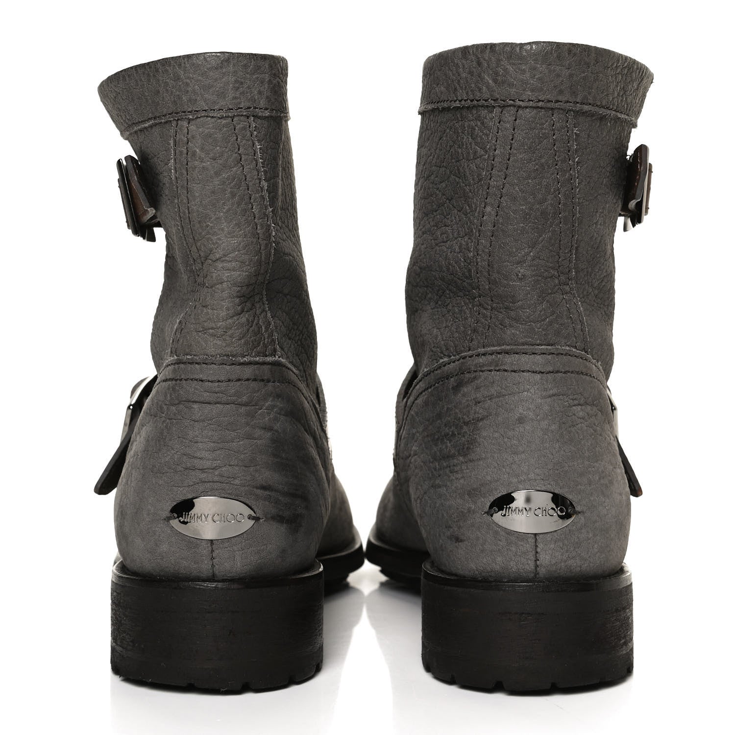 Jimmy Choo Grained Lambskin Suede Youth Biker Boots 39 Grey 6 of 13