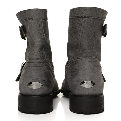 Jimmy Choo Grained Lambskin Suede Youth Biker Boots 39 Grey 6 of 13