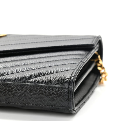 Saint Laurent Grain De Poudre Matelasse Chevron Monogram Chain Wallet Black 9 of 10