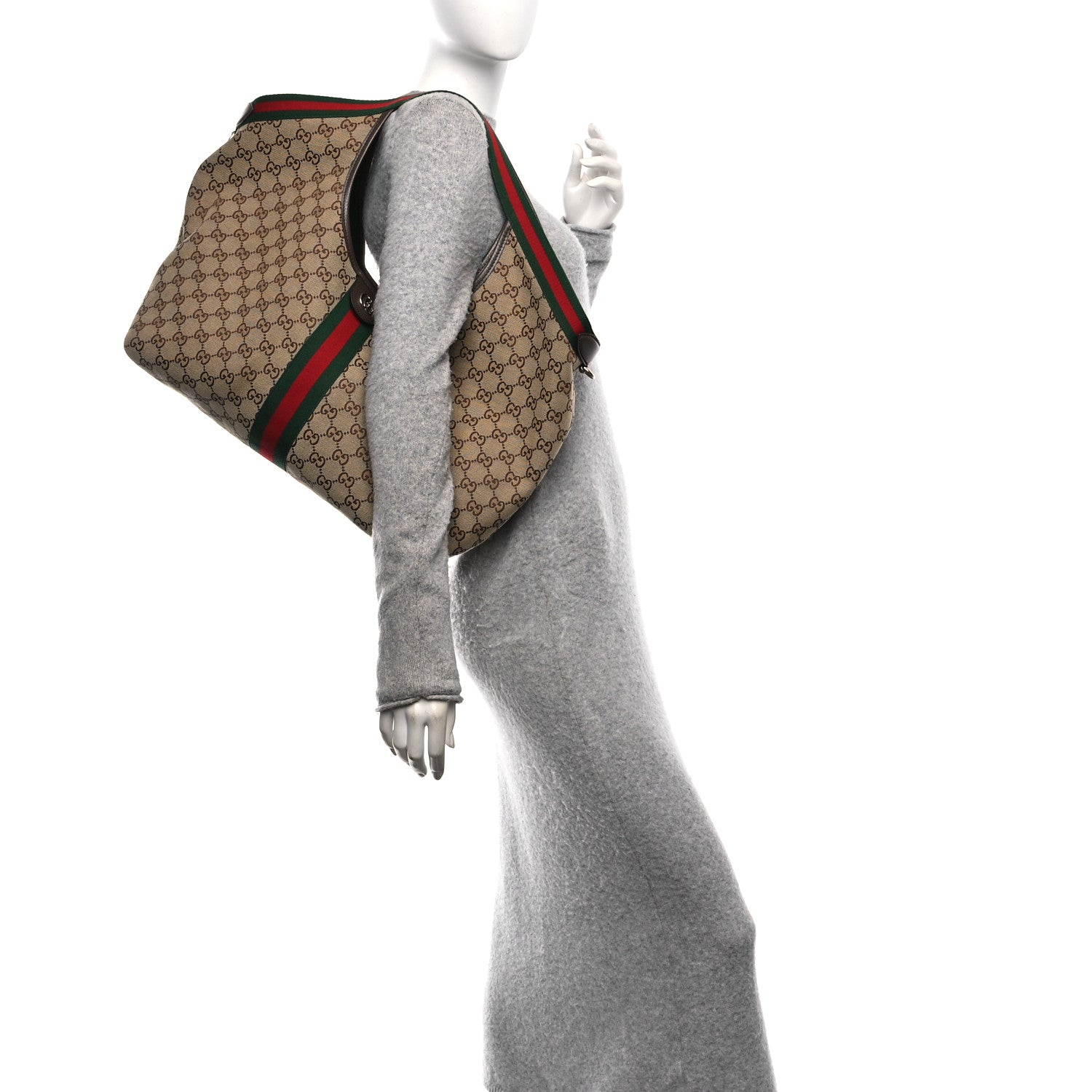 Gucci GG Monogram Web Large Giglio Tote Bag Beige Brown 2 of 12