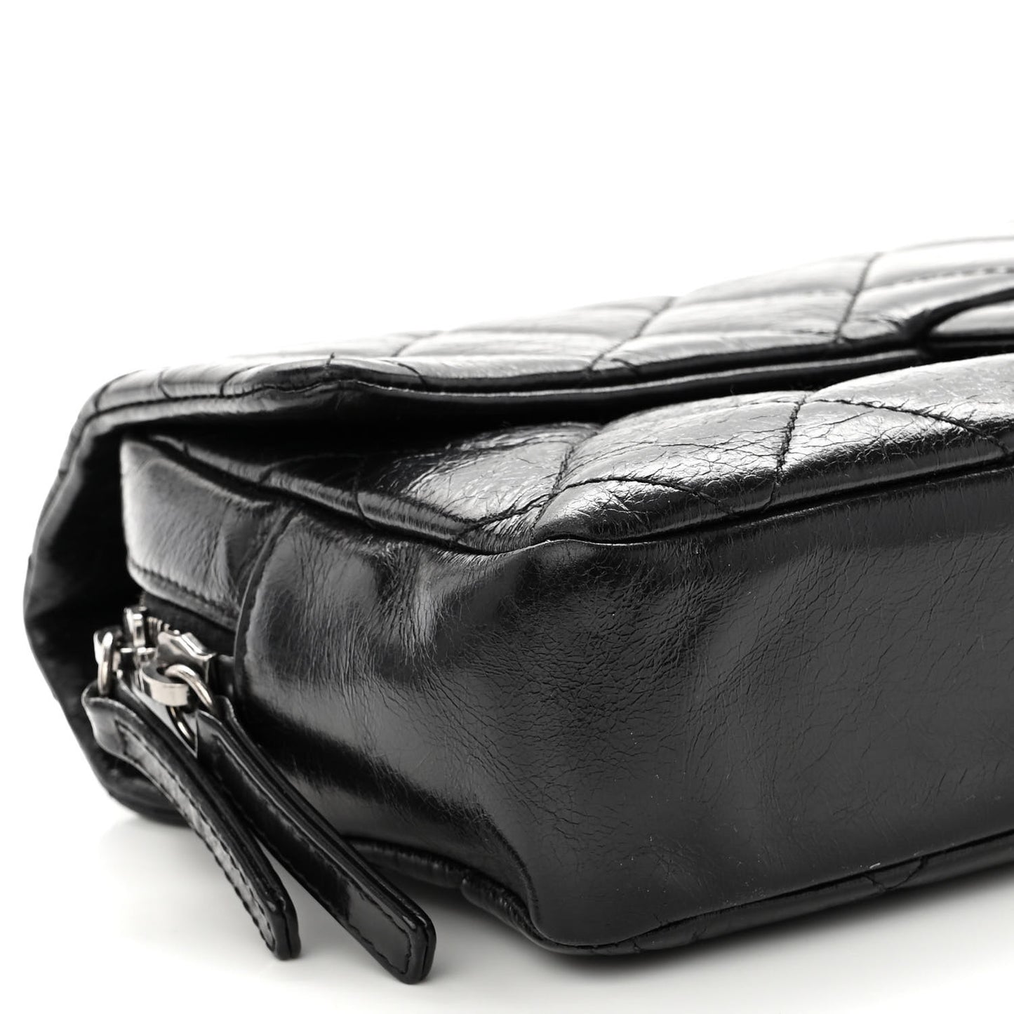 Glazed Calfskin Quilted Medium Duo Color Flap Black