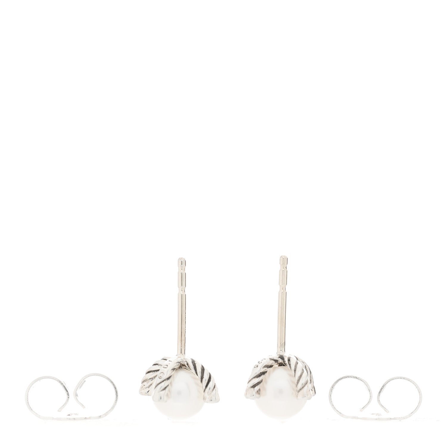 David Yurman Sterling Silver Diamond Pearl 6-6.5mm Cable Stud Earrings 2 of 4