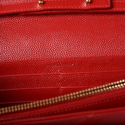 Saint Laurent Grain De Poudre Matelasse Chevron Monogram Chain Wallet New Red 7 of 8