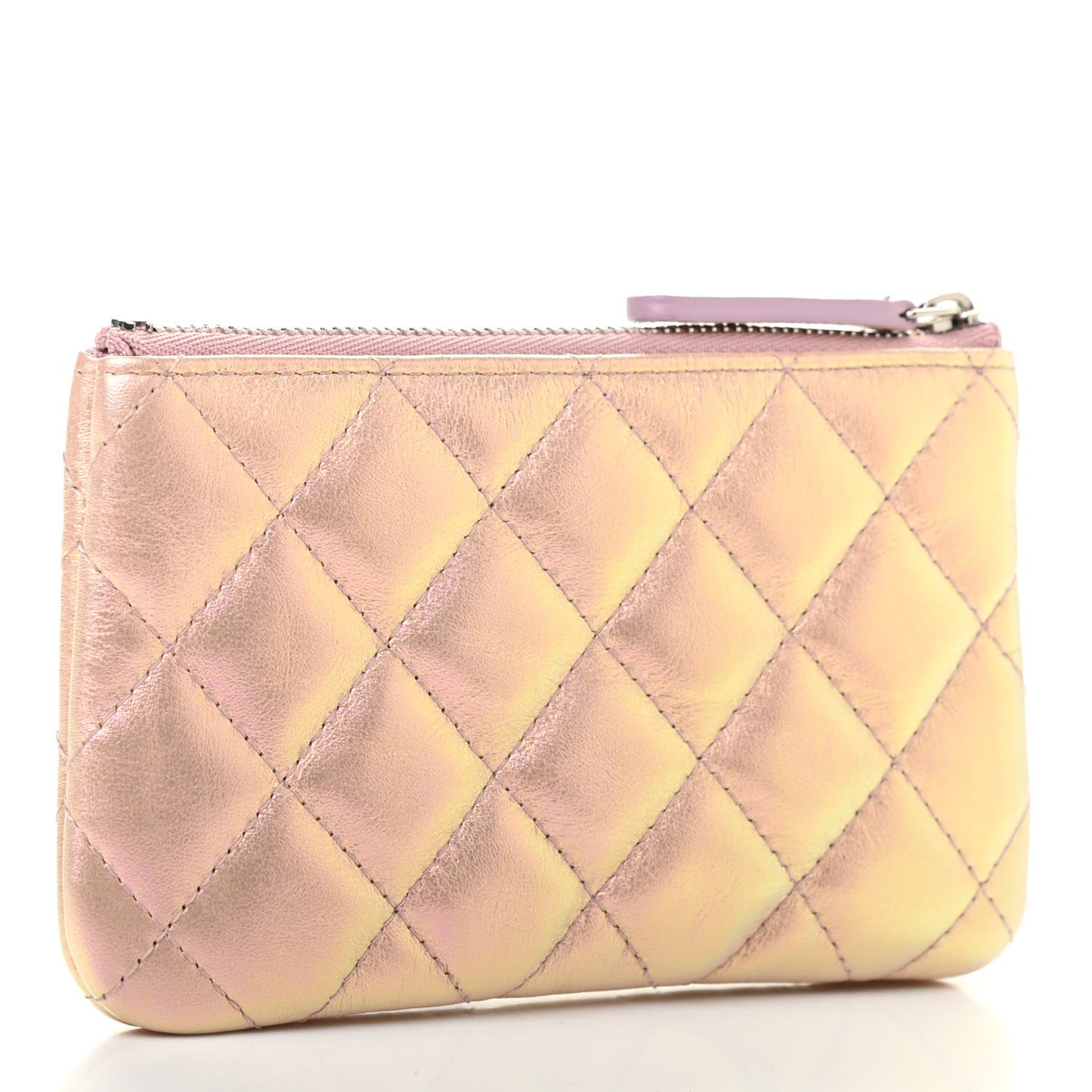 Iridescent Calfskin Quilted Small Cosmetic Case Pink
