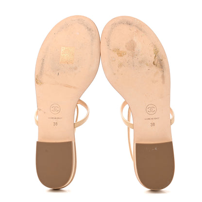 Chanel Lambskin Quilted Pearl CC Thong Sandals 38 Beige 5 of 9