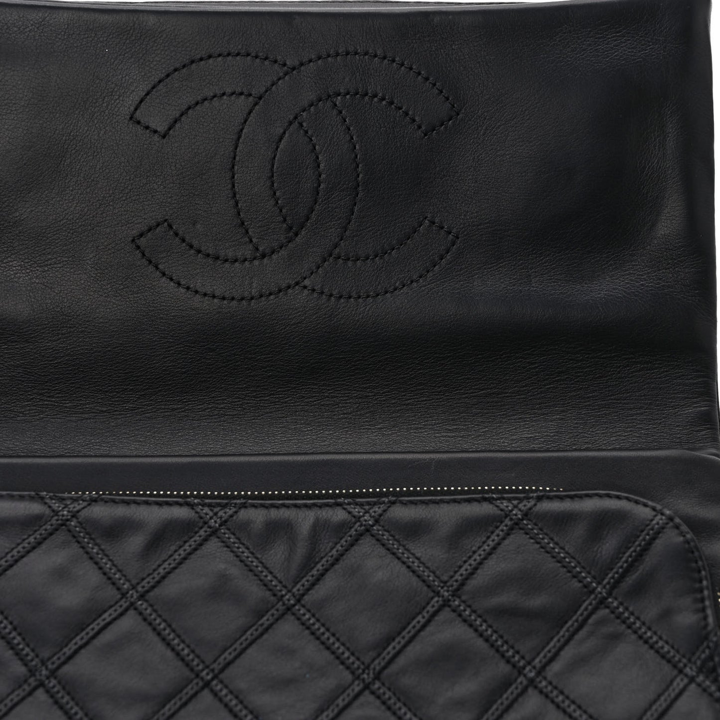 Lambskin Quilted Fold Over Clutch Black