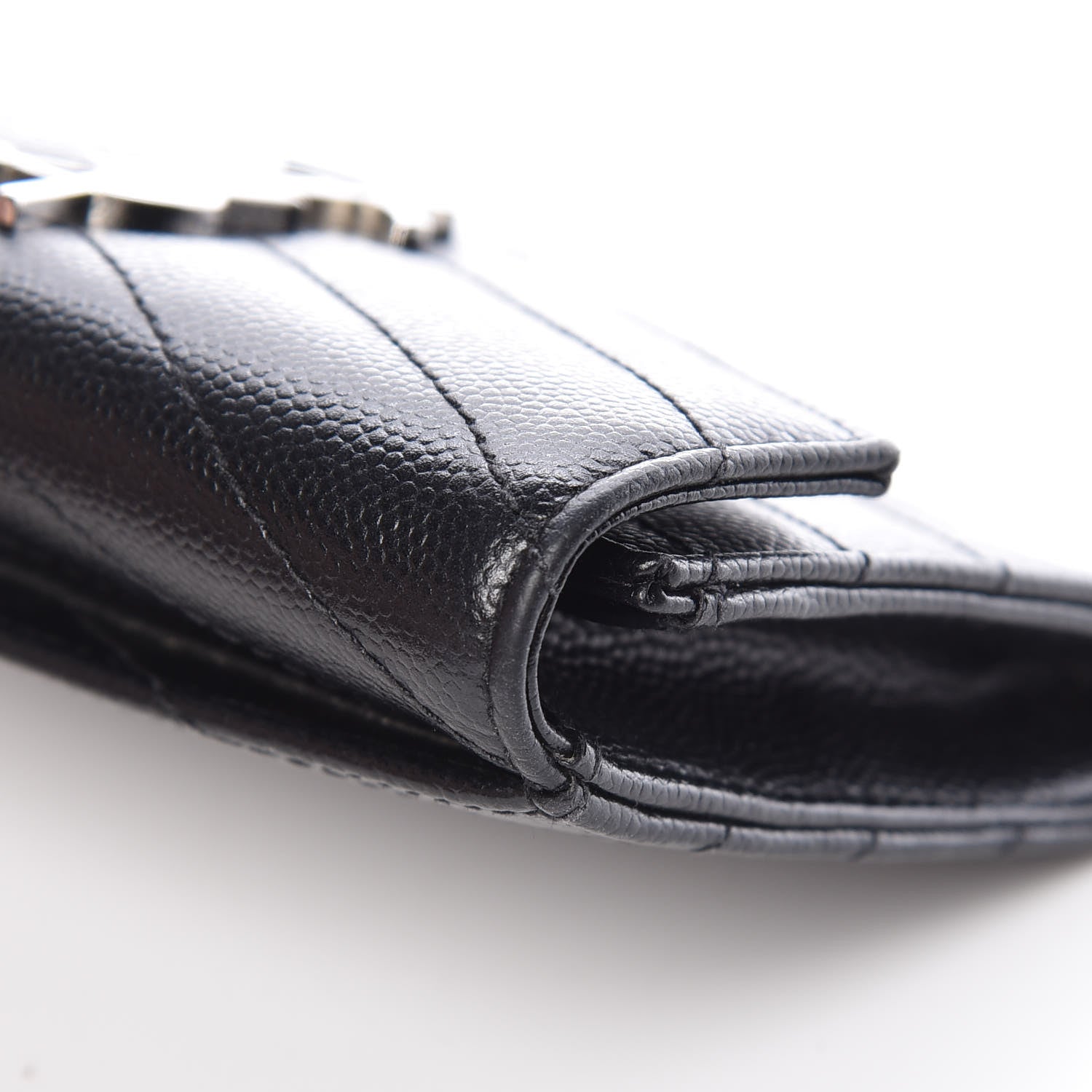 Saint Laurent Grain De Poudre Matelasse Chevron Small Monogram Envelope Wallet Black 12 of 16