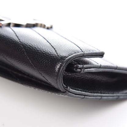 Saint Laurent Grain De Poudre Matelasse Chevron Small Monogram Envelope Wallet Black 12 of 16