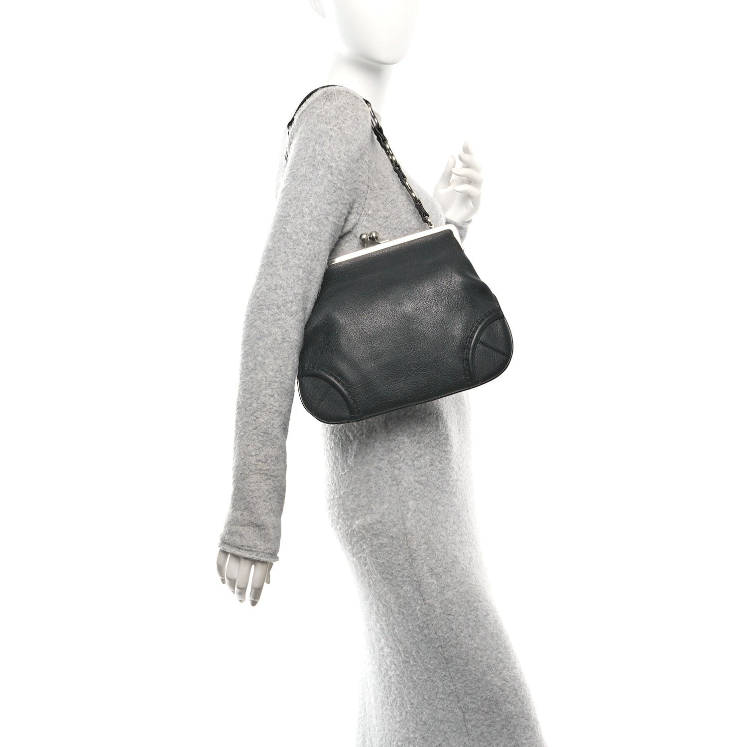 Burberry Goatskin Kiss Lock Frame Shoulder Bag Black 2 of 14