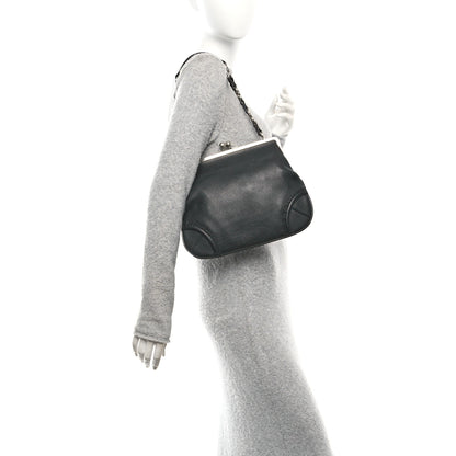 Burberry Goatskin Kiss Lock Frame Shoulder Bag Black 2 of 14