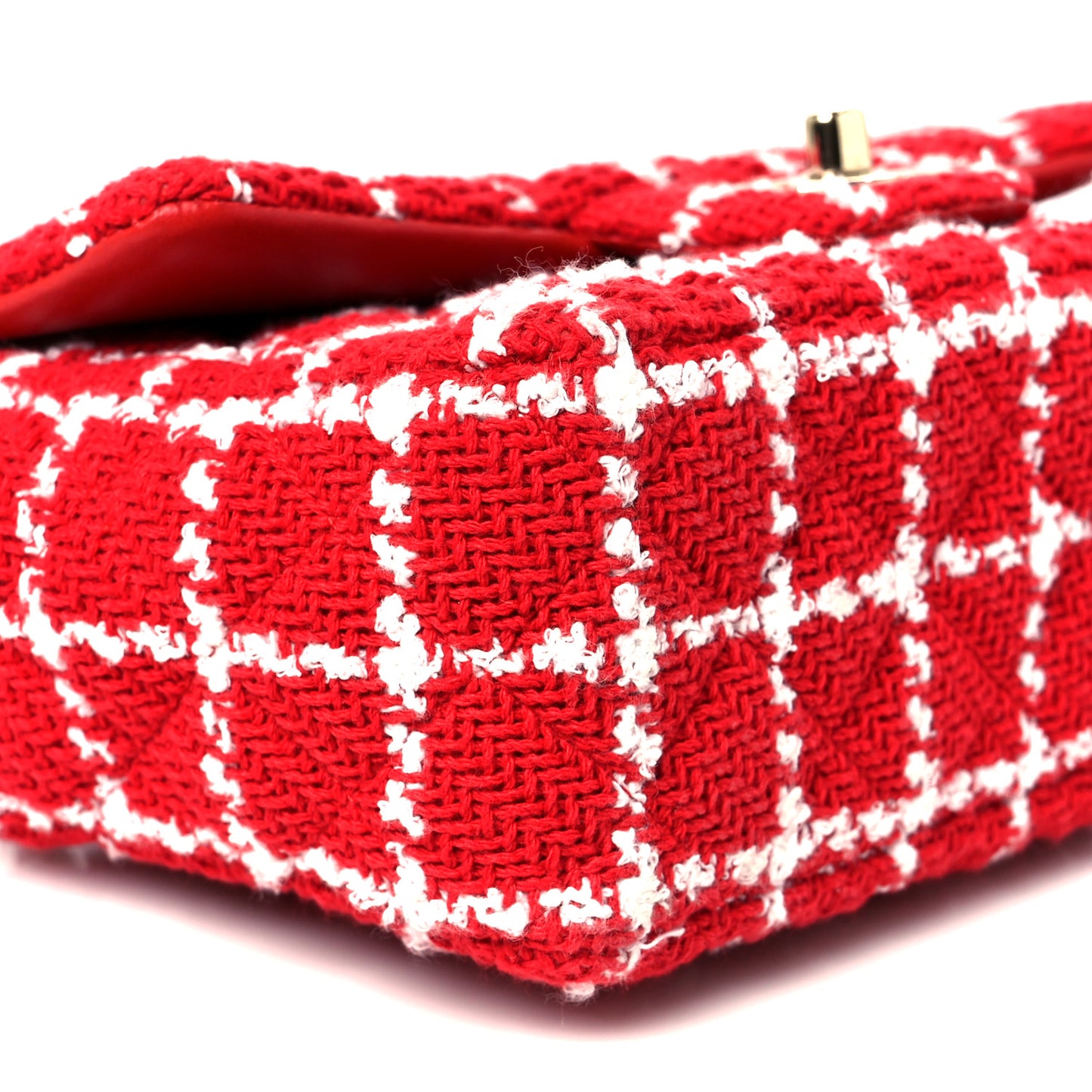 Tweed Quilted Mini Rectangular Flap White Red