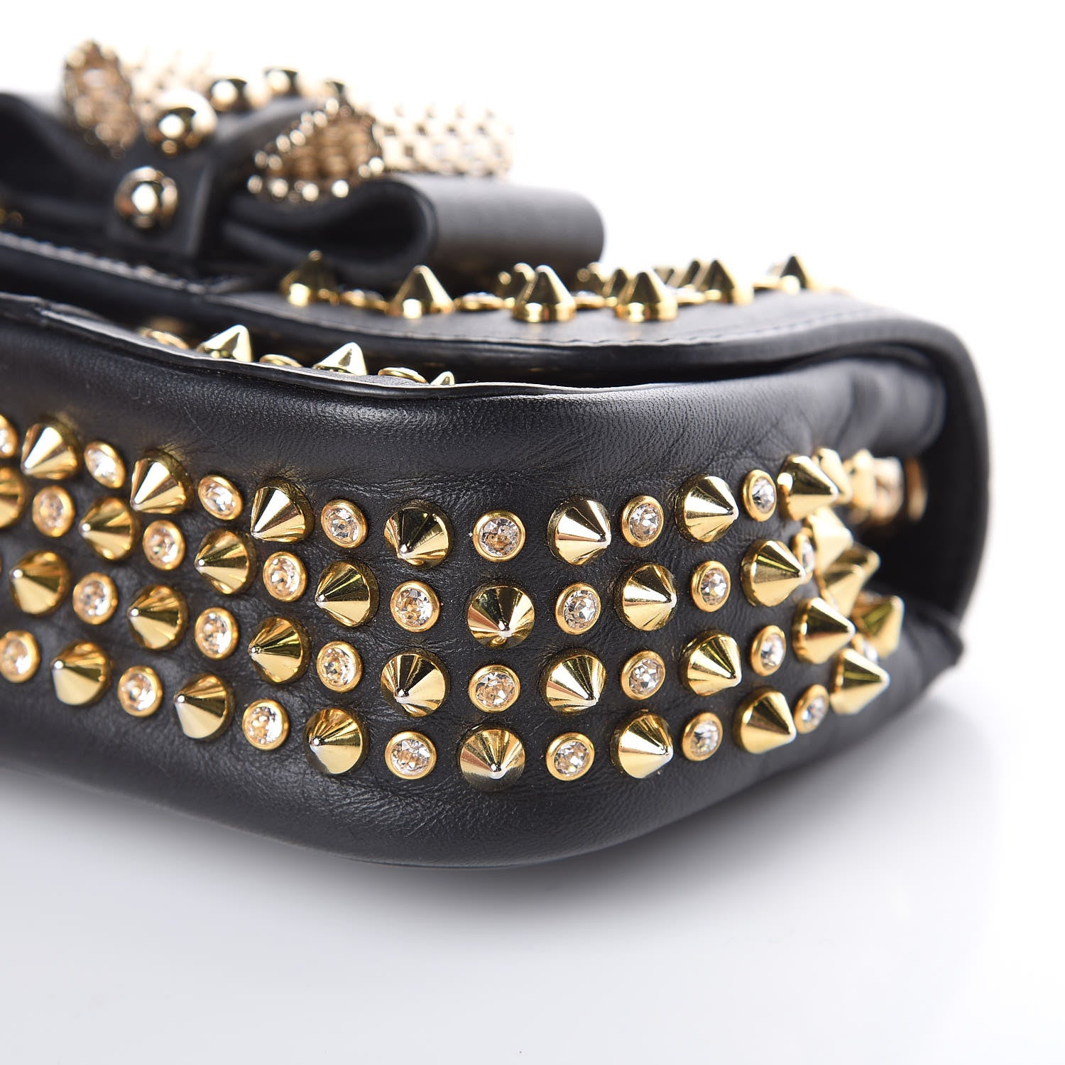 Christian Louboutin Calfskin Spikes Sweety Charity Crossbody Bag Black Gold 9 of 10
