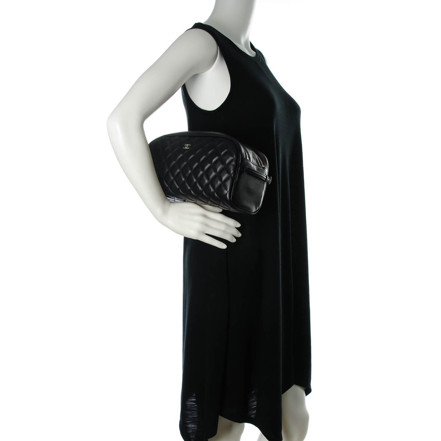 Lambskin Quilted Large Toiletry Case Black