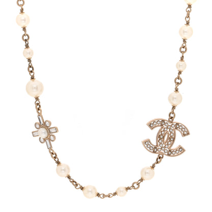 Chanel Crystal Baguette Pearl CC Cross Short Necklace Gold 1 of 5