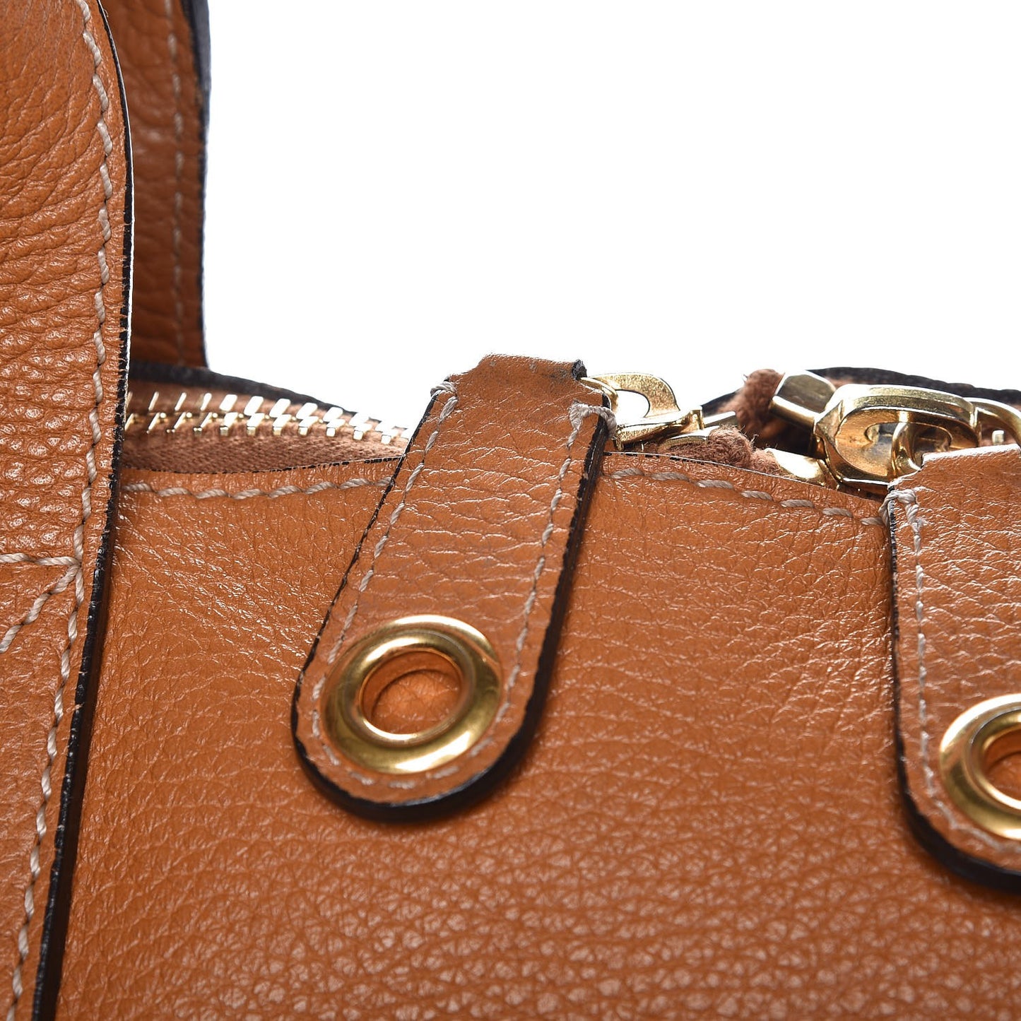 Pebbled Calfskin Skull Padlock Zip Tote Cognac