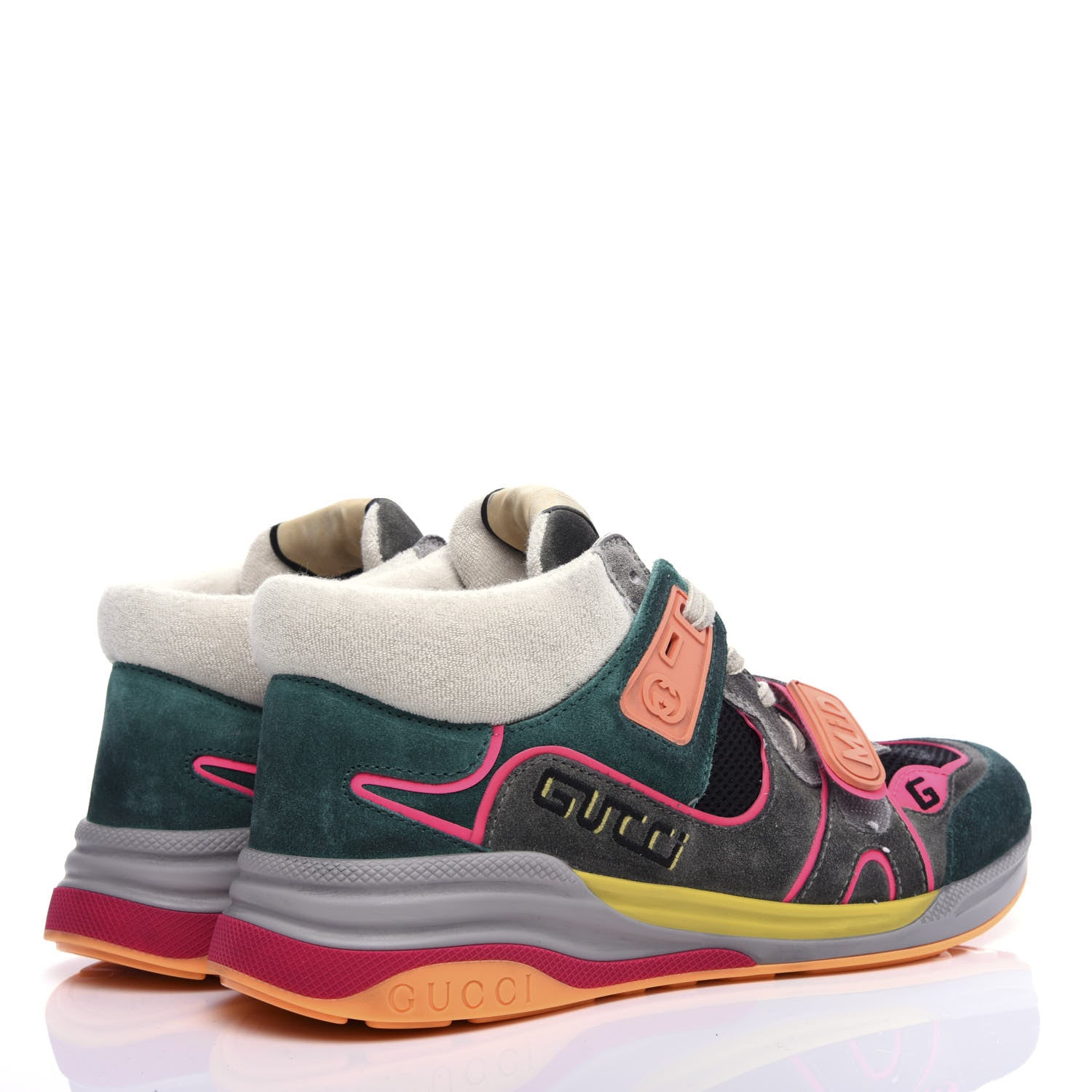 Gucci Suede Calfskin Mens Ultrapace Mid Top Sneakers 8 Turquoise Grey 4 of 10