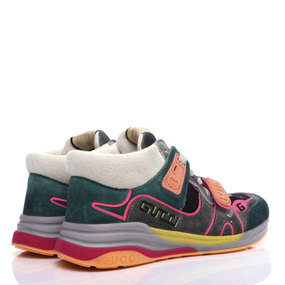 Gucci Suede Calfskin Mens Ultrapace Mid Top Sneakers 8 Turquoise Grey 4 of 10