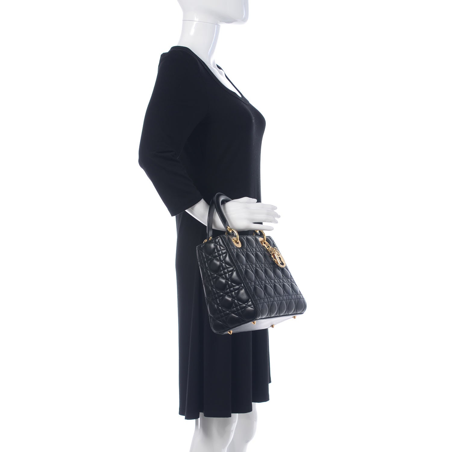 Christian Dior Lambskin Cannage Medium Lady Dior Black 2 of 11