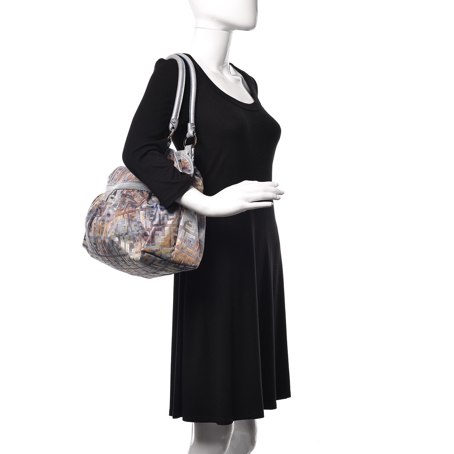 Fendi Zucca Vitello Lizard Embossed Large Chef Shopper Tote Celeste Multicolor Polvere 2 of 9