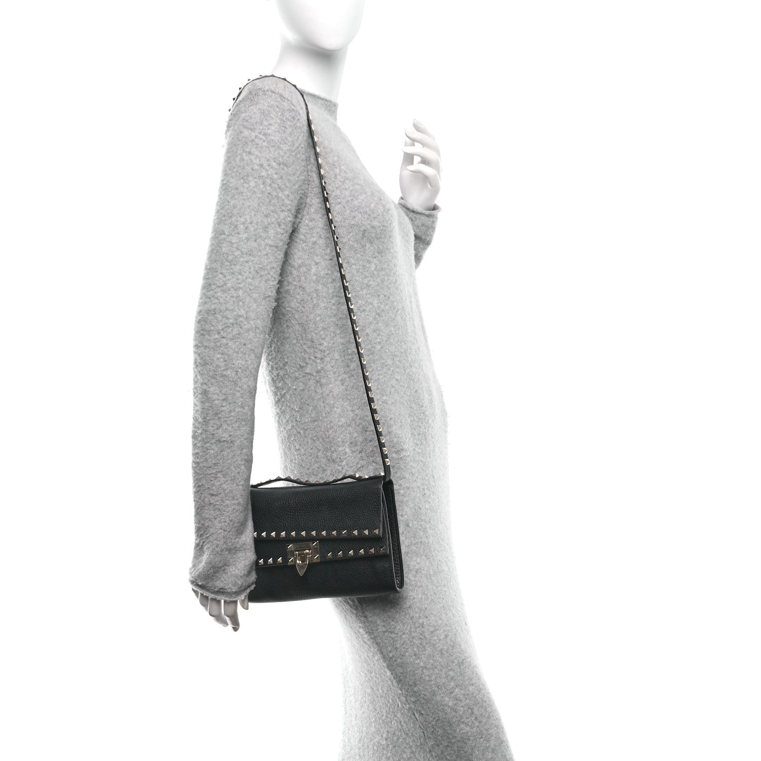 Valentino Garavani Grainy Calfskin Rockstud Double Flap Crossbody Bag Black 2 of 9