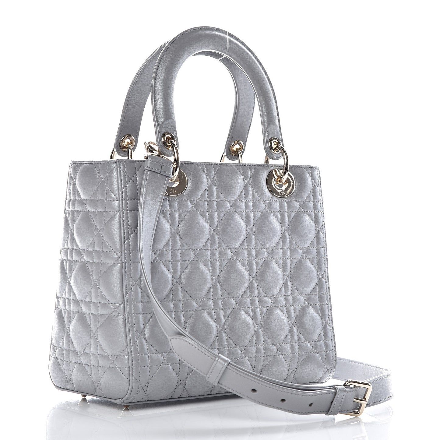Pearly Lambskin Cannage Medium Lady Dior Grey