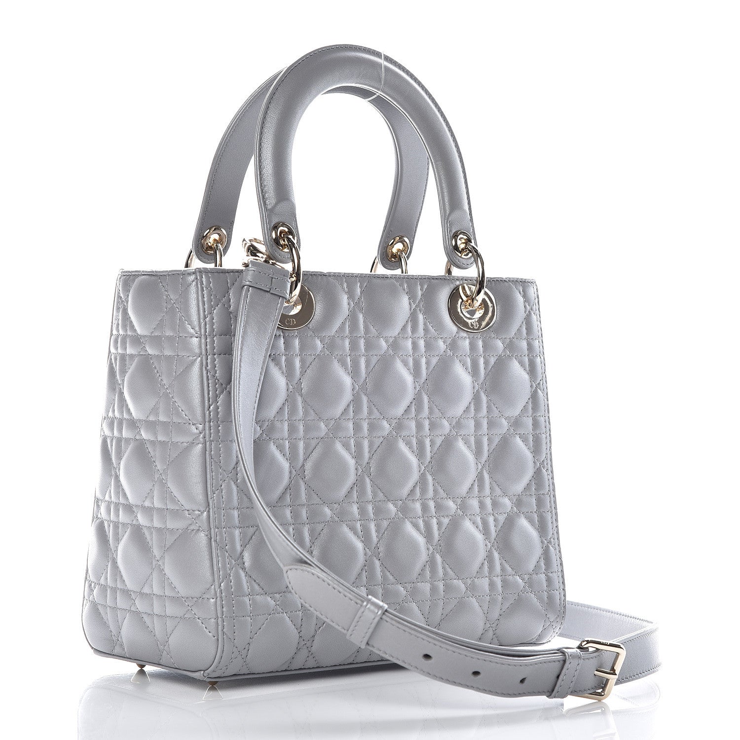 Christian Dior Pearly Lambskin Cannage Medium Lady Dior Grey 3 of 10