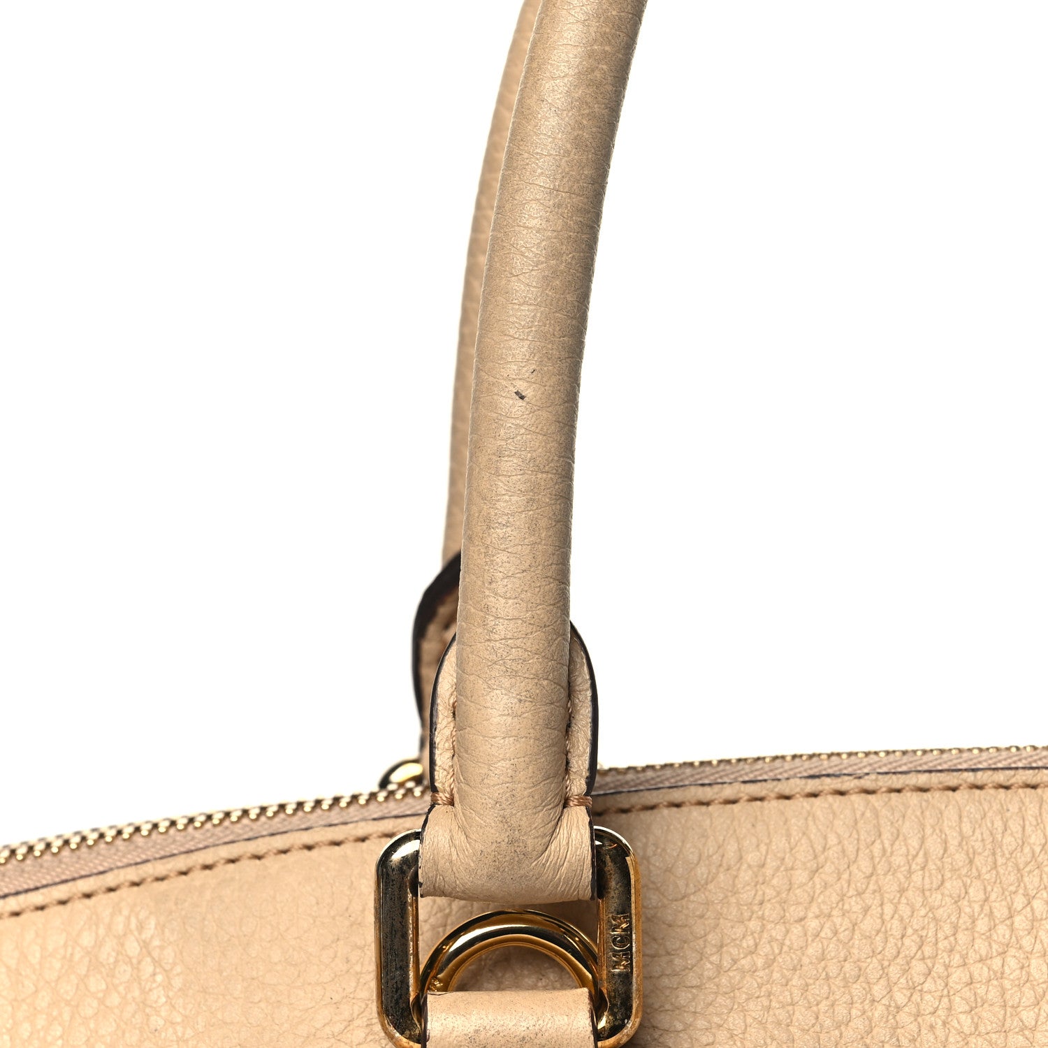 MCM Grained Calfskin Studded Satchel Beige 12 of 12