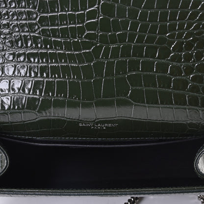 Saint Laurent Calfskin Crocodile Embossed Small Classic Monogram Kate Tassel Satchel Dark Green 4 of 5