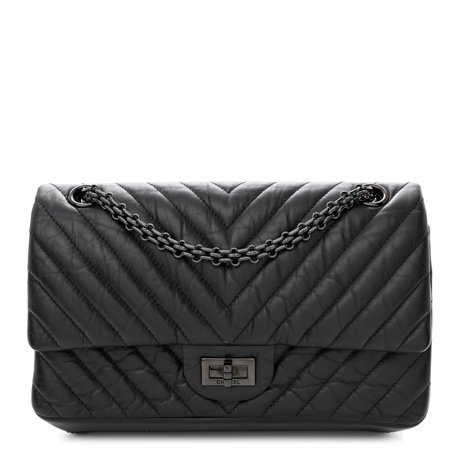 Chanel Aged Calfskin Chevron Quilted 2.55 Reissue 225 Flap So Black 1 of 14