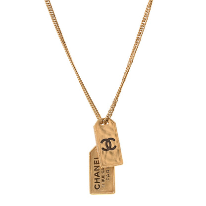 Chanel ID Dog Tag Charm Necklace Gold 1 of 5