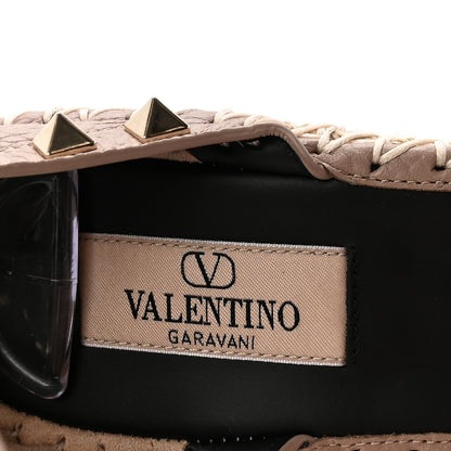 Valentino Garavani Grained Calfskin Rockstud Ankle Strap Espadrille 15/105mm Wedge Sandals 37 Poudre Natural 8 of 10