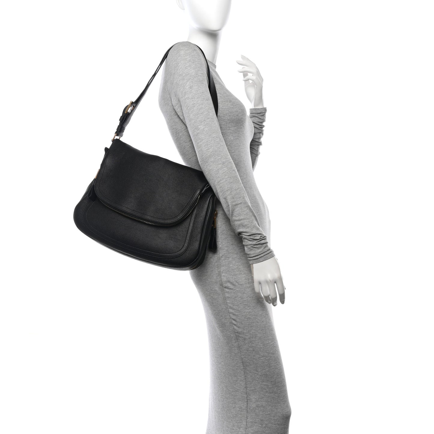 Grained Calfskin Large Jennifer Crossbody Bag Black