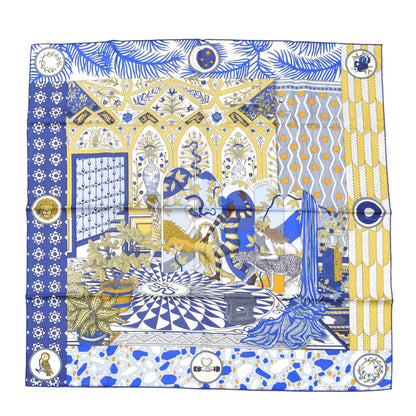 Hermes Silk La Danse Des Amazones Scarf 90 Bleu Roy Gold Creme 1 of 7
