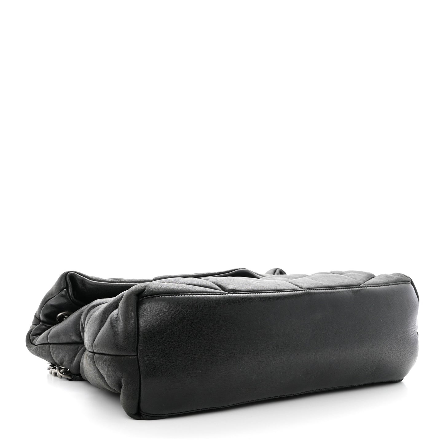 SAINT LAURENT Lambskin Quilted Medium Loulou Puffer Monogram Chain Satchel Black
