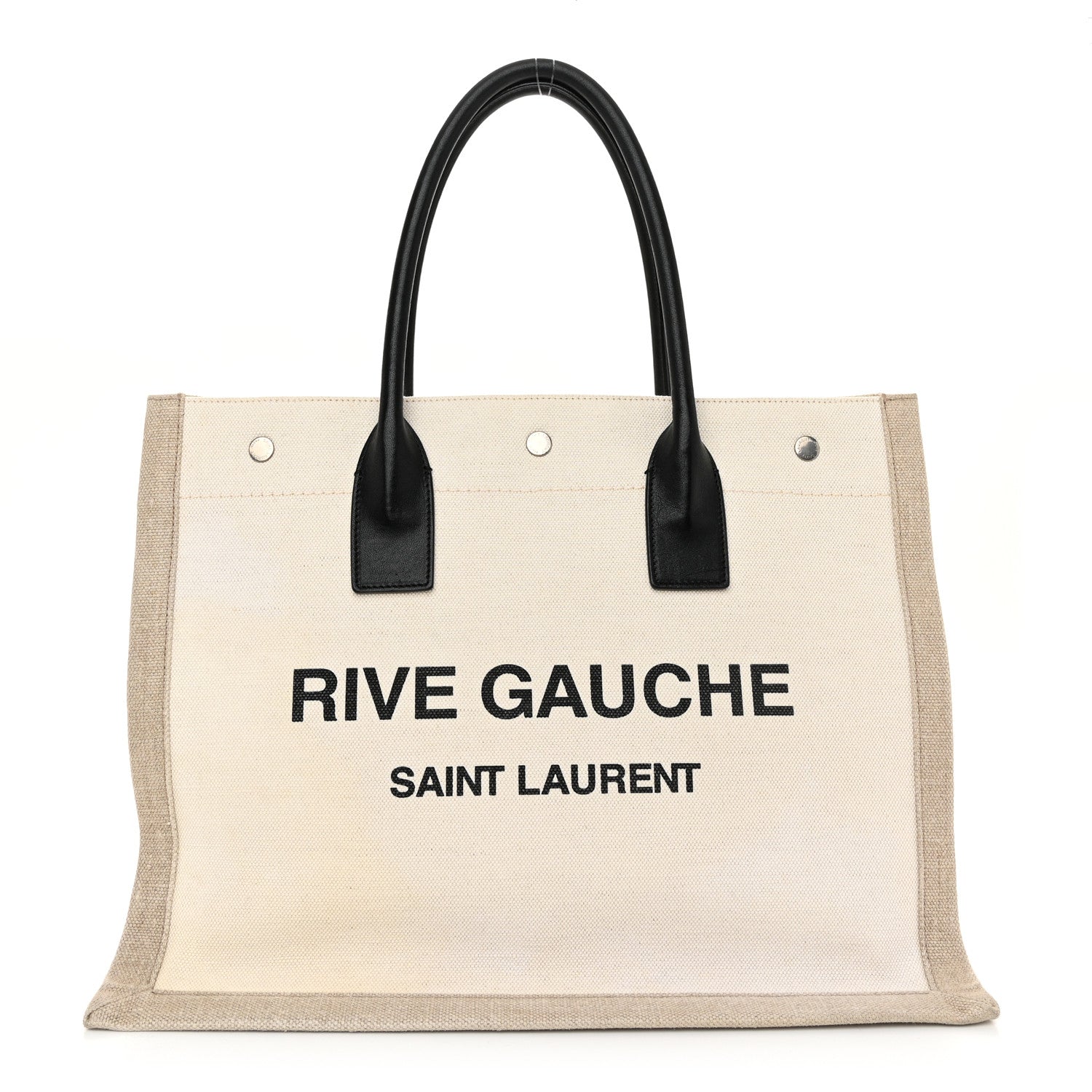 Saint Laurent Linen Calfskin Small Rive Gauche Tote Greggio Natural 1 of 12