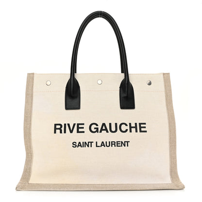Saint Laurent Linen Calfskin Small Rive Gauche Tote Greggio Natural 1 of 12