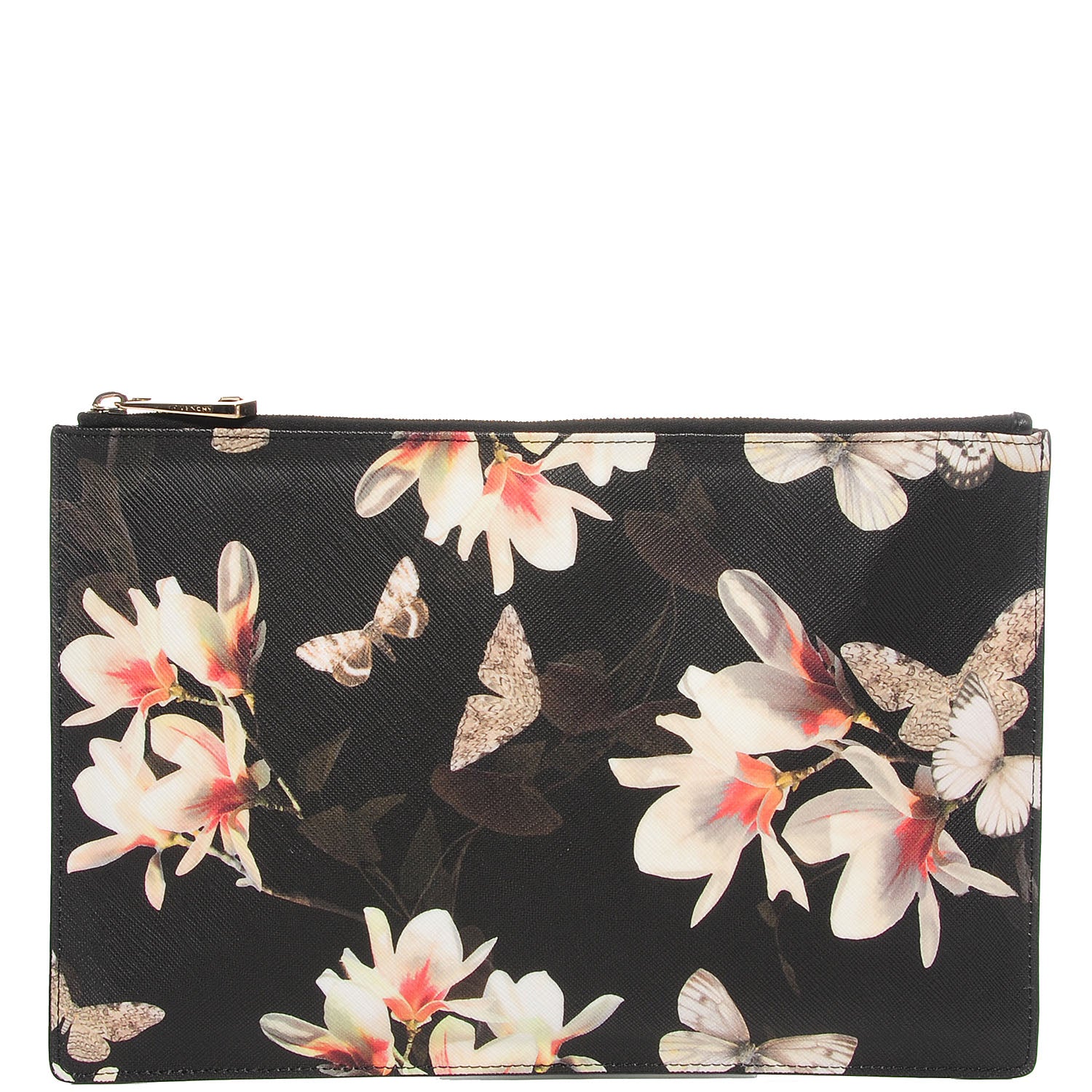 Givenchy Textured Coated Canvas Magnolia and Moth Print Large Zip Pouch Black 1 of 9