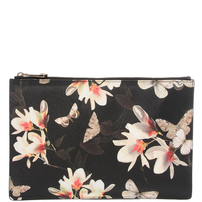 Givenchy Textured Coated Canvas Magnolia and Moth Print Large Zip Pouch Black 1 of 9
