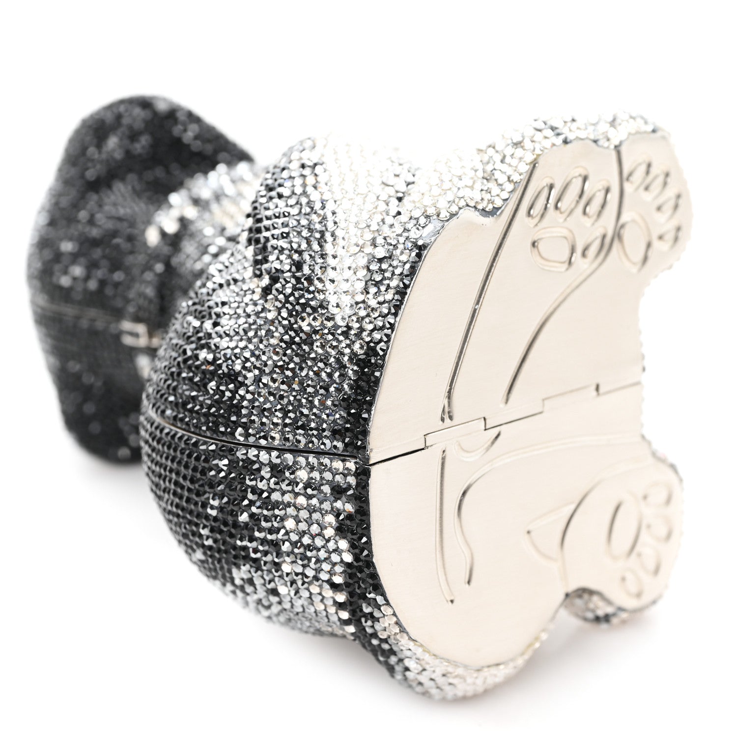 Judith Leiber Crystal Saddie Puppy Dog Minaudiere Clutch Jet Silver 9 of 11